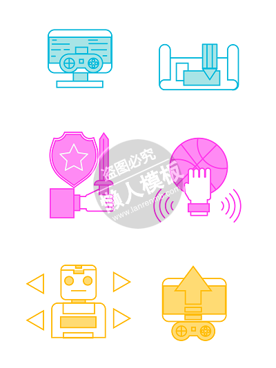 线面机器人彩色矢量图标ui界面设计移动端手机网页AI素材下载