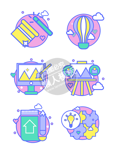 马卡龙色元素矢量图标ui界面设计移动端手机网页AI素材下载