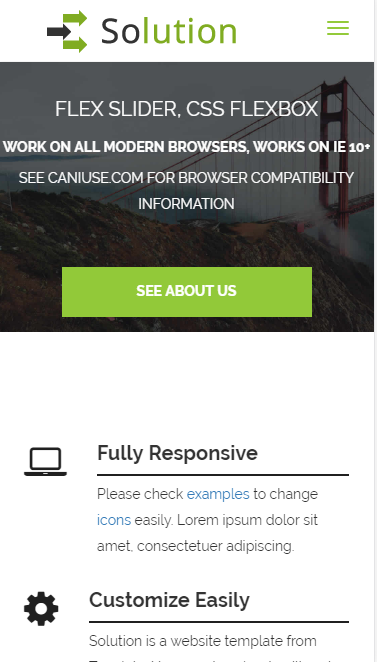 solution绿色按钮门户类自适应响应式网站模板素材免费下载