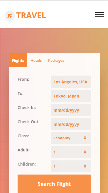 travel渐变橙色酒店类自适应响应式网站模板素材免费下载