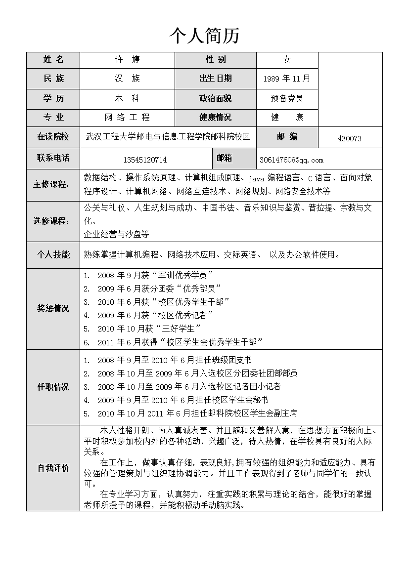 灰色块表格式软件开发单页式简历模板免费下载