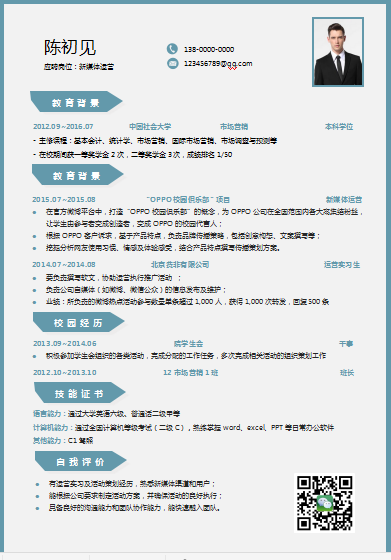 单页绿色款边框新媒体运营类个人简历模板免费下载
