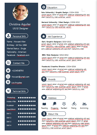简约稳重蓝色英文通用类简历模板免费下载