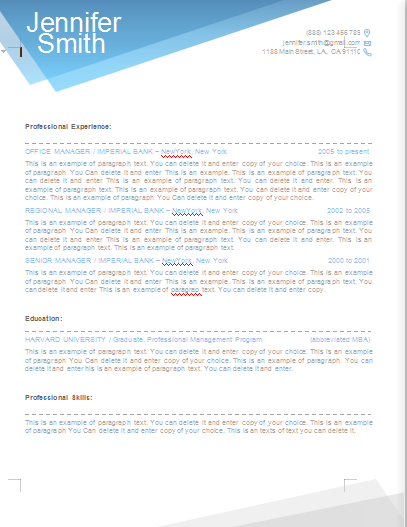 蓝色欧美范个性通用类简历模板免费下载