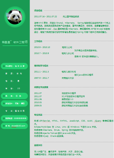 绿色清凉软件工程师简历模板免费下载