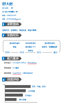 蓝色营销专员表格空白简历模板免费下载