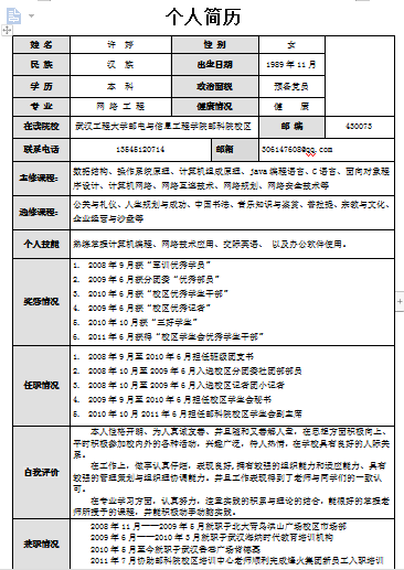 蓝色网络工程专业简历空白简历模板免费下载