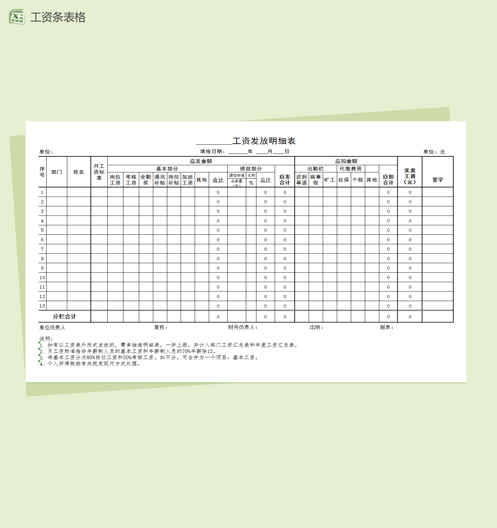 简单的工资发放明细表excel表格模板-1