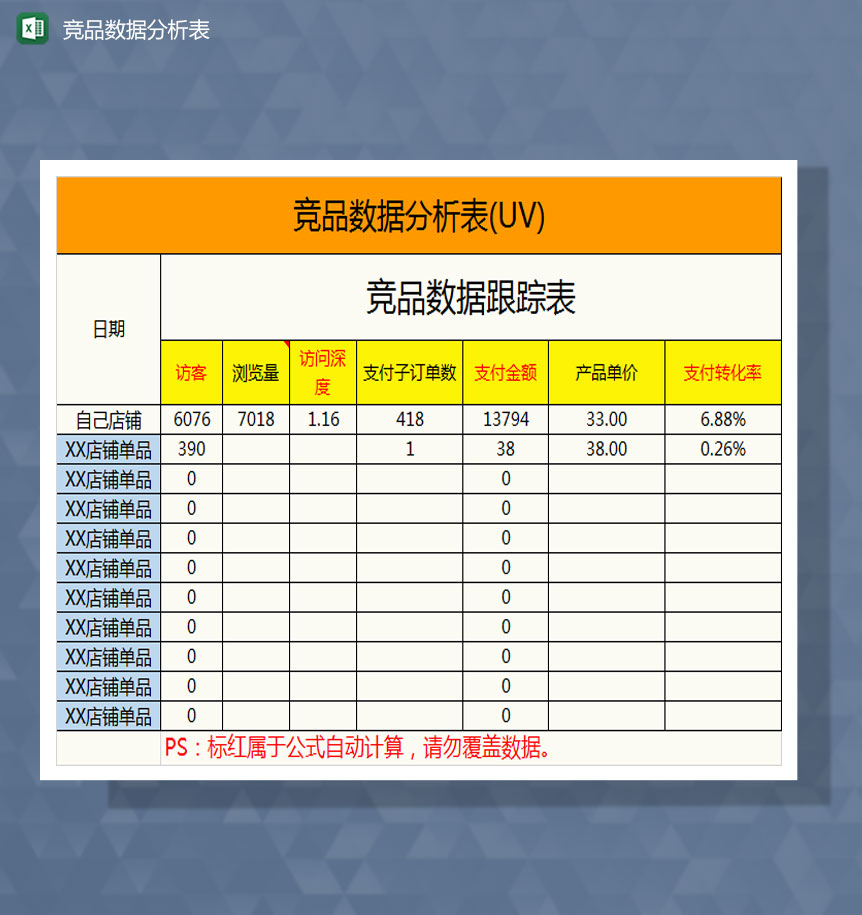 竞品数据分析表Excle表格样本模板免费下载