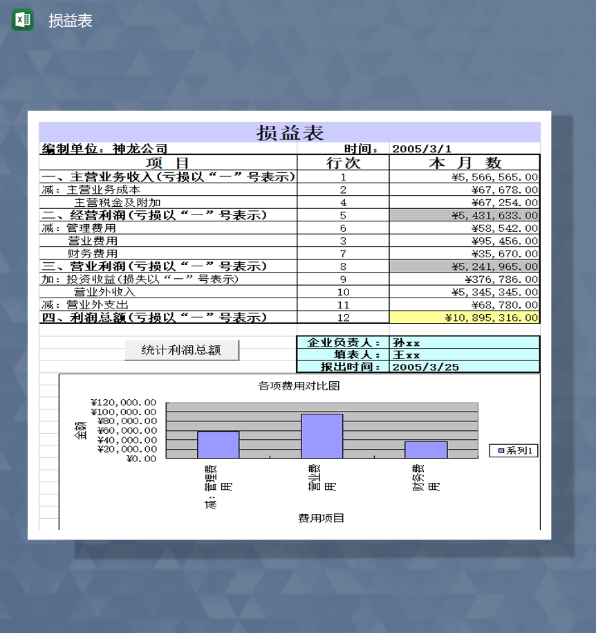 企业收入损益汇总报表明细Excel模板-1