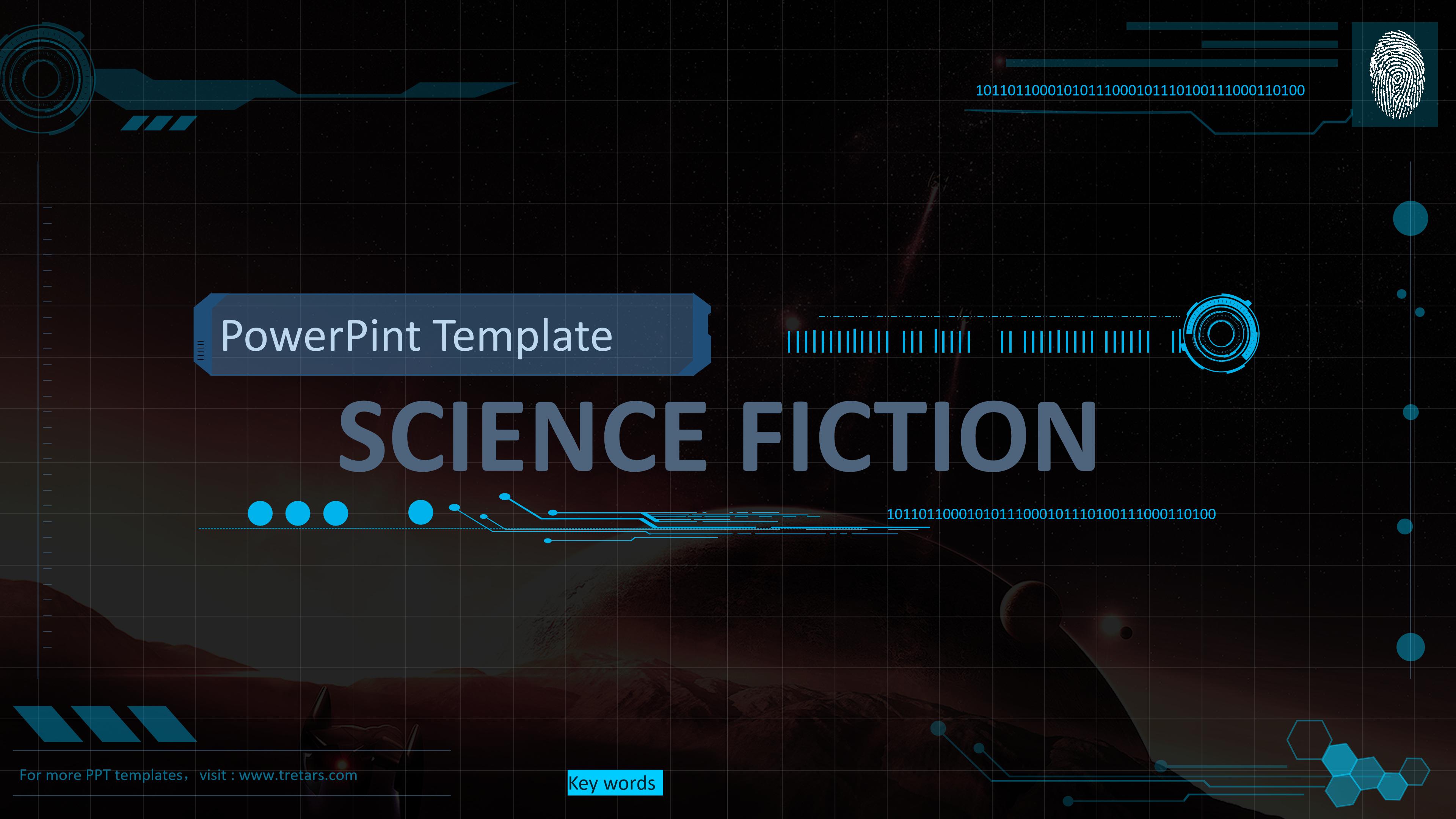 蓝色科幻工作计划总结报告&摘要PPT模板整套素材免费下载