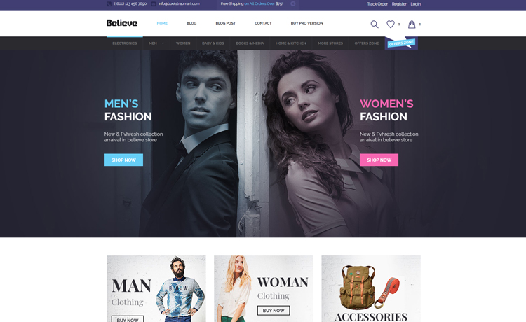 时尚感的免费Bootstrap5服装电子商务在线购物商城网站模板自适应HTML5网站模板免费下载