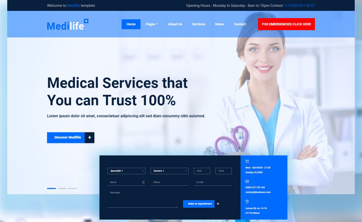 免费Bootstrap4 医疗器械保险医院健康门诊所网站模板自适应HTML5网站模板免费下载