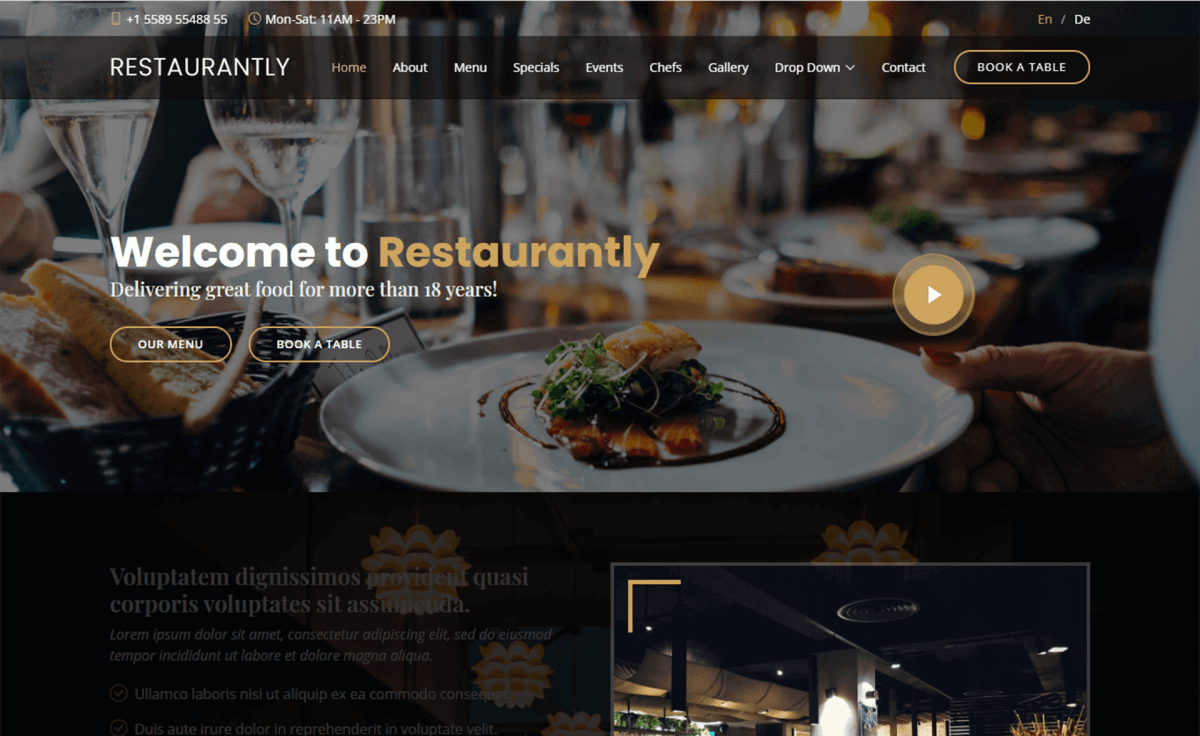 免费Bootstrap 5 暗黑版食品餐饮咖啡馆酒店美食响应式css3自适应HTML5网站模板免费下载