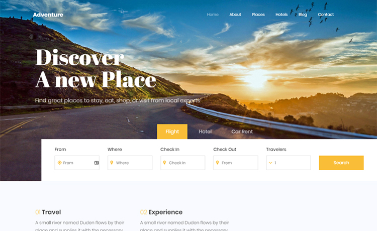 一个漂亮的全屏横幅免费 Bootstrap 4 旅行社预订航班酒店汽车网站模板自适应HTML5网站模板免费下载