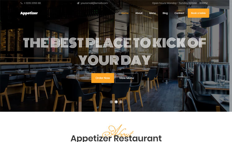 开胃菜免费 Bootstrap 4 餐厅食谱烹饪食品网站模板自适应HTML5网站模板免费下载