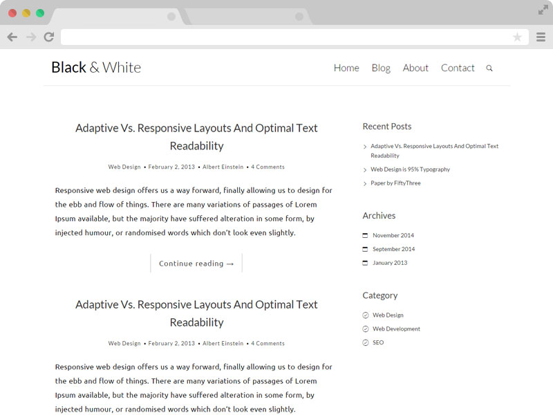 黑 与 白 – 一个干净的响应式个人主页经验分享博客模板自适应HTML5网站模板免费下载