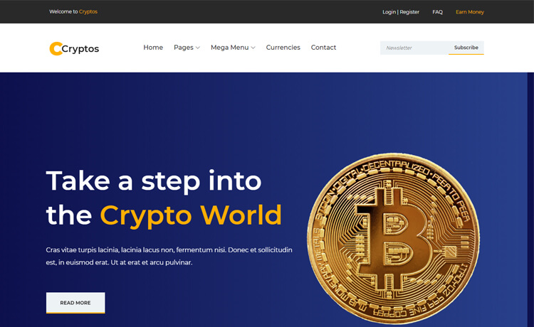全屏滑块的免费 Bootstrap 4金融货币虚拟币加密网站模板自适应HTML5网站模板免费下载