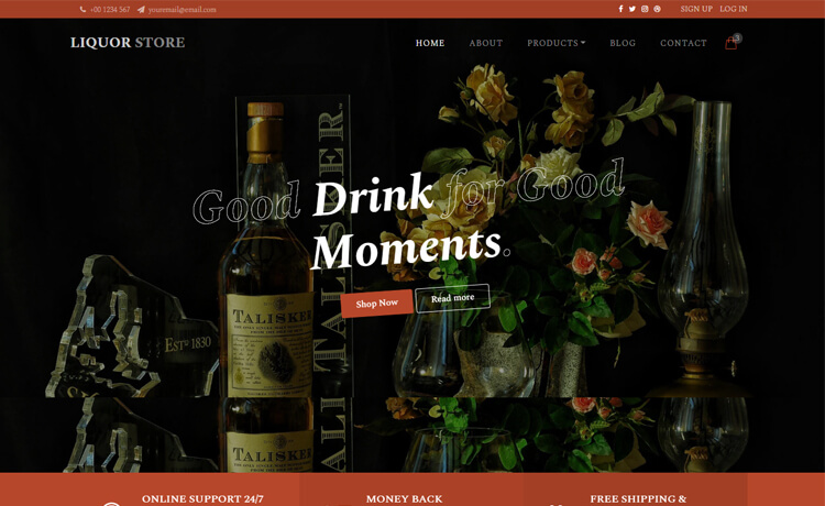 免费 Bootstrap 4 电子商务在线酒商购物商城网站模板自适应HTML5网站模板免费下载