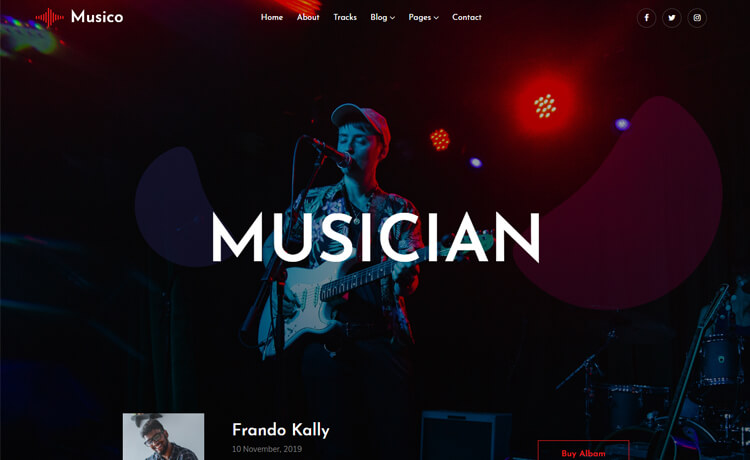 设计良好的和现代的主题免费 Bootstrap 4 文艺演出音乐家网站模板自适应HTML5网站模板免费下载