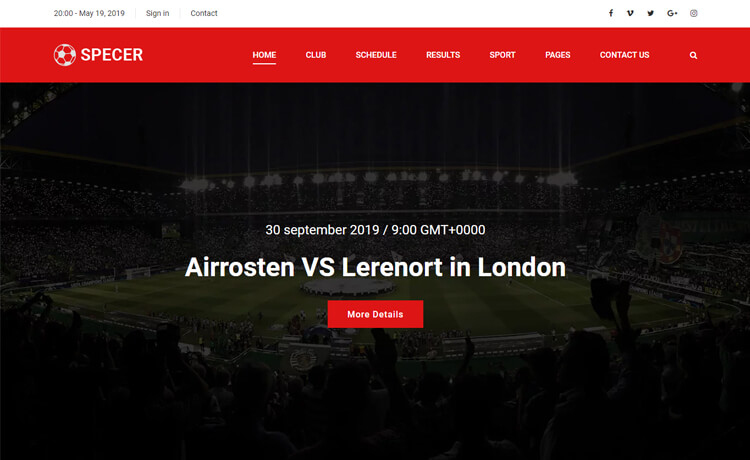 一个顶尖的免费 Bootstrap 4 锻炼俱乐部足球运动体育网站模板自适应HTML5网站模板免费下载