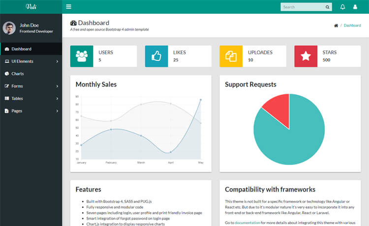 非常平稳前端或后端框架免费Bootstrap 4后台管理仪表板网站模板自适应HTML5网站模板免费下载