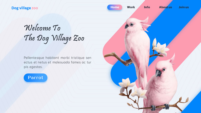 创意时尚粉蓝鹦鹉动物园PPT模板整套素材免费下载